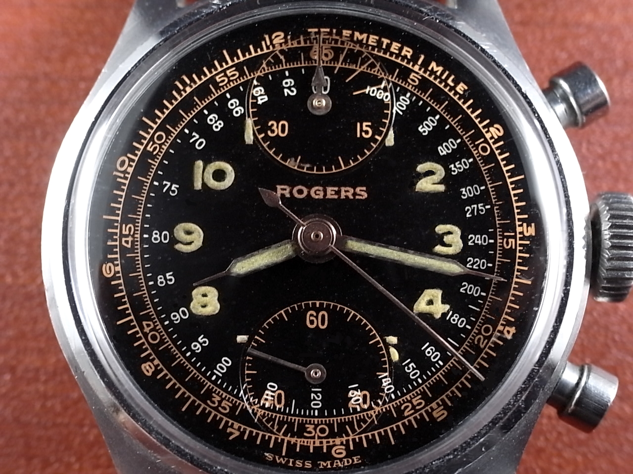 ロジャース 縦目クロノグラフ ビーナス170 ブラックミラー 1940年代 
